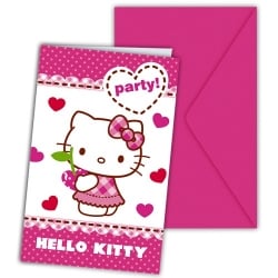 6er Pack Einladungskarten Hello Kitty Hearts