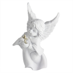 Engel in Weiß mit Glitzerkreuz.