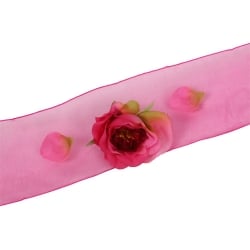 1 Meter Organza Tischband mit Rosen in Pink.
