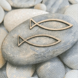 20er Pack Servietten Kommunion, Konfirmation Fische und Steine, 33 x 33 cm