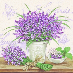 20er Pack Servietten Lavendel auf Grau, 33 x 33 cm