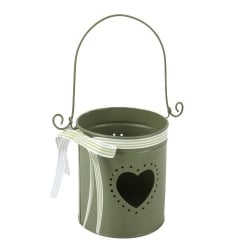 Metall Windlicht Herz in Olive, 12 cm