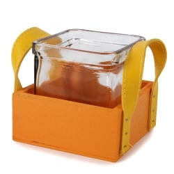 Teelichtglas Holz Henkelkörbchen in Gelb-Orange