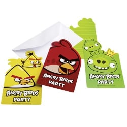 6er Pack Einladungskarten Angry Birds mit Umschlag