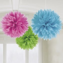 3 Pompons zur Raumdeko, bunt, 40 cm