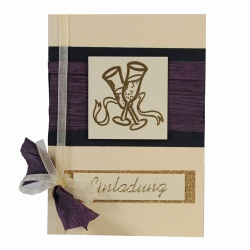 Einladungskarte Silvester in Creme-Aubergine