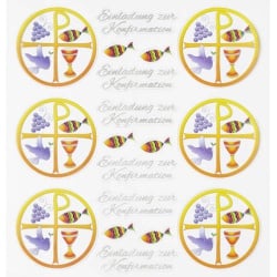 Klebe Sticker christliche Symbole -Einladung zur Konfirmation-