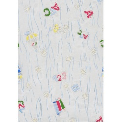 Tischläufer Schule in Blau, beflockt, 29 cm breit.