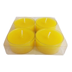 4er Pack Jumbo Teelichter gelb, transparente Hülle, 8 h Brenndauer