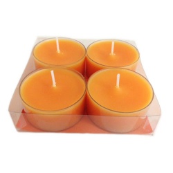 4er Pack Jumbo Teelichter orange, transparente Hülle, 8 h Brenndauer
