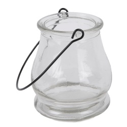 Glas Windlicht klar, Tischdeko, Gartendeko, mit Henkel