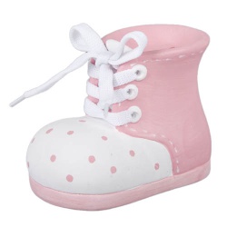 Keramik Babyschuh Spardose zur Taufe in Rosa, 90 mm