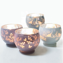 Teelichtglas rund verspiegelt in Flieder, 70 mm