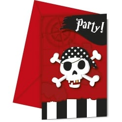 6er Pack Einladungskarten Pirates Comeback mit Umschlag