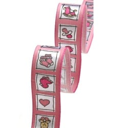 3 Meter Tischband Taufe Natale in Rosa, 25 mm