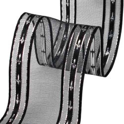 20 Meter Tischband Palma mit Kreuzen in Schwarz Silber, 40 mm 20 Meter Tischband Palma mit Kreuzen in Schwarz Silber.