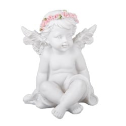 Engel mit Kranz aus Rosen, sitzend, Nr. 1, 75 mm