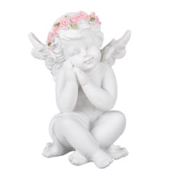 Engel mit Kranz aus Rosen, sitzend, Nr. 3, 75 mm