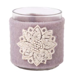 Teelichtglas Filz Banderole mit Edelweiß bestickt, 80 mm