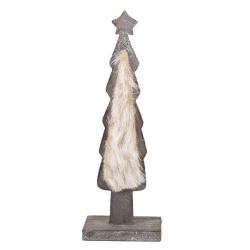 Holz Tannenbaum mit flauschigem Kunstfell in Grau-Braun, 23 cm