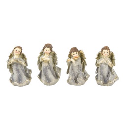 4-teiliges Engel Orchester in Grau/Gold glitzernd, 80 mm