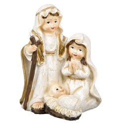 Handbemalte Heilige Familie mit Jesuskind im Strohbettchen, 90 mm