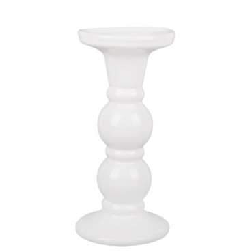 Keramik Kerzenständer für Stabkerzen in Weiß glasiert, 19 cm