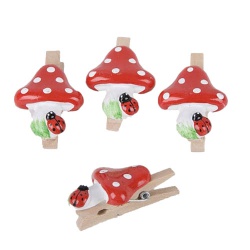 4 Deko Fliegenpilze, Marienkäfer mit Holzklammer, 45 mm