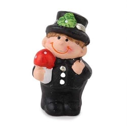 Gastgeschenk Silvester Schornsteinfeger mit Fliegenpilz im Jutebeutel.