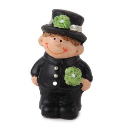 Gastgeschenk Silvester Schornsteinfeger mit Kleeblatt im Jutebeutel.