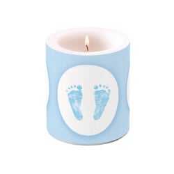 Tischkerze Taufe Babyfüßchen in Hellblau, 90 mm, 35 h Brenndauer