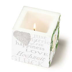 Eckige Kerze Happiness and Love zur Hochzeit, 80 mm