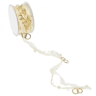 5 Meter Trendy Band mit Perlen und Doppelringe in Creme/Gold