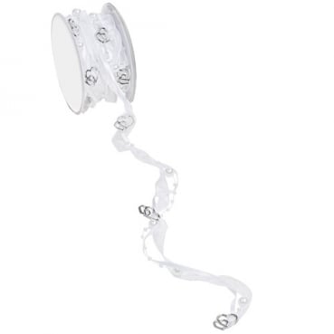 5 Meter Trendy Band mit Perlen und Doppelherzen in Weiß/Silber