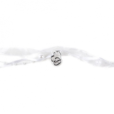 5 Meter Trendy Band mit Perlen und Doppelherzen in Weiß/Silber.