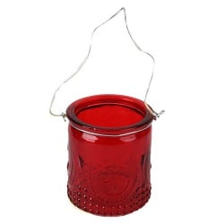 Teelichtglas Lilienmotiv mit Henkel in Rot
