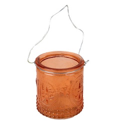 Teelichtglas Lilienmotiv mit Henkel in Orange