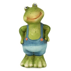 Keramik Frosch Junge mit Latzhose, 12 cm