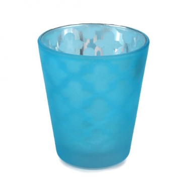 Teelichtglas Retromuster verspiegelt in Blau, 80 mm