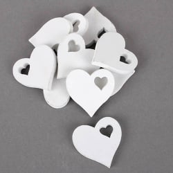 10 Holz Herzen in Weiß, ausgestanzt, 50 mm