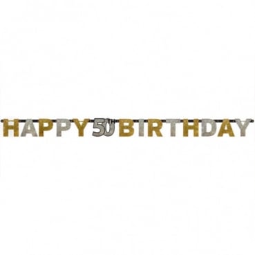 2 Meter Glimmer Partykette Geburtstag -Happy 50th Birthday-