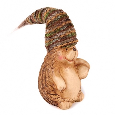 Keramik Igel mit Wollmütze und Walnuss, 14 cm