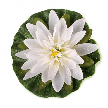 Kunstblume Seerose mit Tautropfen in Weiß, schwimmfähig
