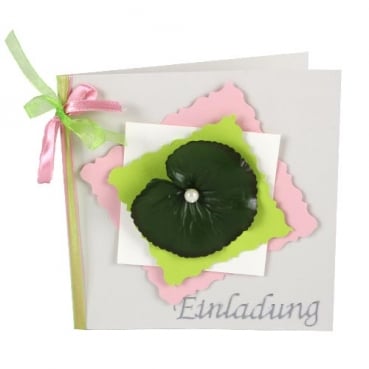 Einladungskarte Seerosen, Lotusblatt mit Perle