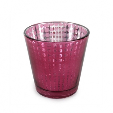 Teelichtglas kleine Punkte in Rosa-Pink metallic, 65 mm