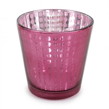 Teelichtglas Punkte verspiegelt in Rosa-Pink metallic, 75 mm