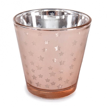 Teelichtglas Sterne verspiegelt in Kupfer, 65 mm