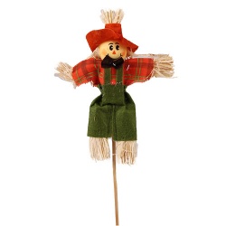 Vogelscheuche am Holzstab mit Fliege, 18 cm