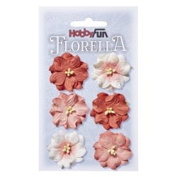 6 Florella Blumen handgemacht aus Maulbeerpapier in Pfirsich, 35 mm
