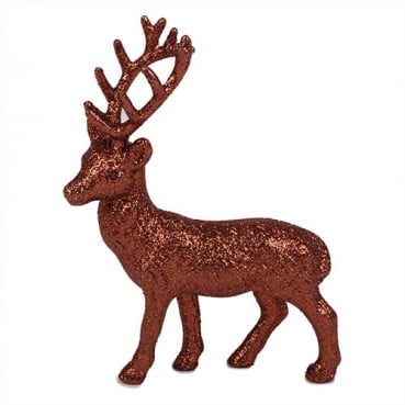 Deko Hirsch in Bronze glitzernd, 14 cm